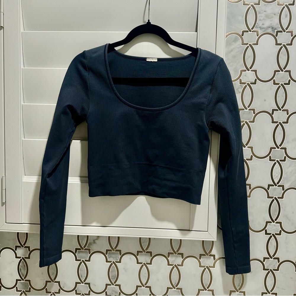 Athleta Aurora Seamless Long Sleeve Crop Blue Small